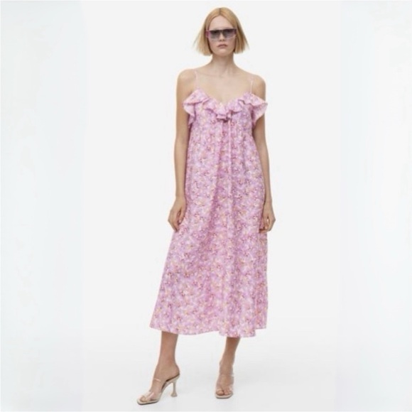 H&M Floral Flounced V-Neck Sleeveless Midi Dress Size XXL - Picture 2 of 7